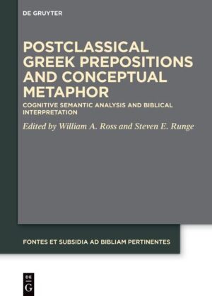 Traditional semantic description of Ancient Greek prepositions has struggled to synthesize the varied and seemingly arbitrary uses into something other than a disparate, sometimes overlapping list of senses. The Cognitive Linguistic approach of prototype theory holds that the meanings of a preposition are better explained as a semantic network of related senses that radially extend from a primary, spatial sense. These radial extensions arise from contextual factors that affect the metaphorical representation of the spatial scene that is profiled. Building upon the Cognitive Linguistic descriptions of Bortone (2009) and Luraghi (2009), linguists, biblical scholars, and Greek lexicographers apply these developments to offer more in-depth descriptions of select postclassical Greek prepositions and consider the exegetical and lexicographical implications of these findings. This volume will be of interest to those studying or researching the Greek of the New Testament seeking more linguistically-informed description of prepositional semantics, particularly with a focus on the exegetical implications of choice among seemingly similar prepositions in Greek and the challenges of potentially mismatched translation into English.