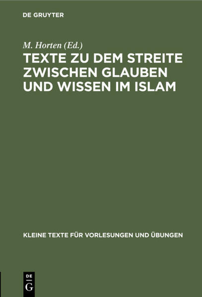 Frontmatter -- EINLEITUNG -- FARABI 950 -- AVICENNA 1037 -- GAZALI IIII -- AVERROES 1198 -- DER VERGLEICH MIT THOMAS VON AQUIN -- ÜBERBLICK ÜBER DIE THEOLOGIE DES AVERROES -- Backmatter