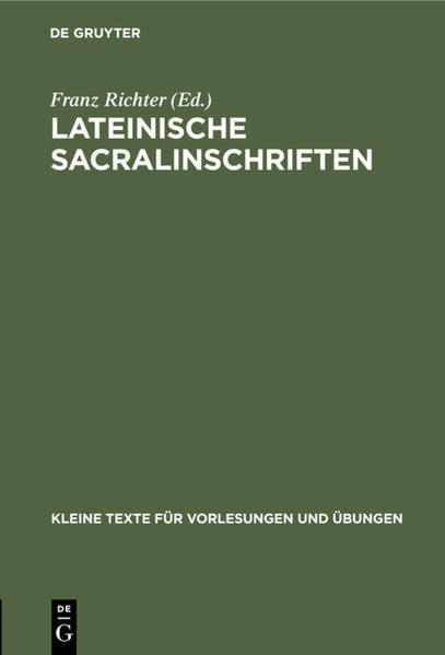 Frontmatter -- Kap. I sakrales: gesetze sakralen inhalts -- Kap. II: kaiserkult, weih.a. röm. götterm. einschl. d.interpr. Romana -- Kap. III: fälle von interpretatio Romana ohne beiiugung -- Kap. IV: gallisch-germanisch-celtische, syrische gottheiten -- Kap. V: ägyptische gottheiten -- INHALTSVERZEICHNIS -- Backmatter