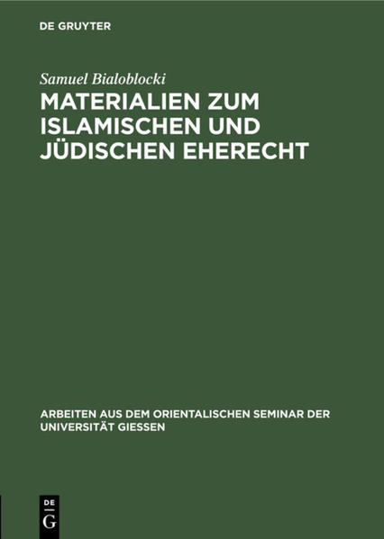 Frontmatter -- Vorwort -- Einleitung: Jüdische Einflüsse auf den Had?th -- 1. Notwendigkeit der Ehe. Verlobung -- 2. Die Mut'a-Ehe -- 3. Wesen der Ehe -- 4. Das Verlöbnis der Minderjährigen -- 5. Die Eheschließung -- 6. Ehehindernisse -- 7. Pflichten und Rechte der Eheleute -- 8. Annullierung der Ehe -- 9. Die Scheidung -- Backmatter