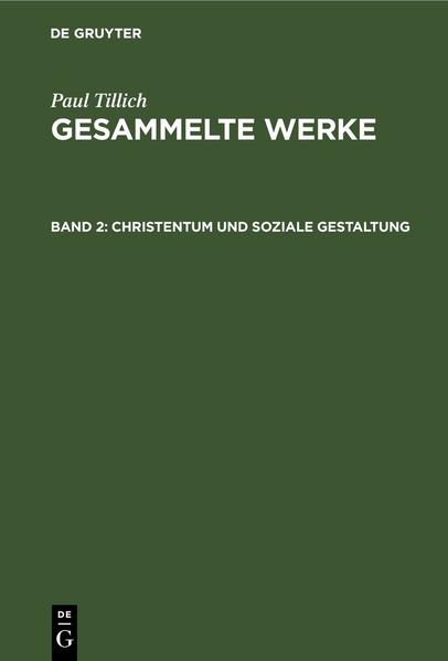 Frontmatter -- VORBEMERKUNG DES HERAUSGEBERS -- INHALT -- VORWORT -- DER SOZIALISMUS ALS KIRCHENFRAGE -- CHRISTENTUM UND SOZIALISMUS I -- CHRISTENTUM UND SOZIALISMUS II -- MASSE UND GEIST -- GRUNDLINIEN DES RELIGIÖSEN SOZIALISMUS -- DIE RELIGIÖSE UND PHILOSOPHISCHE WEITERBILDUNG DES SOZIALISMUS -- DIE BEDEUTUNG DER GESELLSCHAFTSLAGE FÜR DAS GEISTESLEBEN -- SOZIALISMUS -- RELIGIÖSER SOZIALISMUS I -- RELIGIÖSER SOZIALISMUS II -- KLASSENKAMPF UND RELIGIÖSER SOZIALISMUS -- DAS PROBLEM DER MACHT -- PROTESTANTISMUS UND POLITISCHE ROMANTIK -- DIE SOZIALISTISCHE ENTSCHEIDUNG -- BIBLIOGRAPHISCHE ANMERKUNGEN -- NAMEN- UND SACHREGISTER -- Backmatter