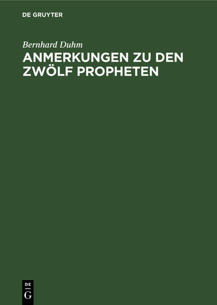 Frontmatter -- VORWORT -- INHALT -- I. Buch Arnos -- II. Buch Hosea -- III. Buch Micha -- IV. Buch Zephanja -- V. Buch Nahum -- VI. Buch Haggai -- VII. Buch Sacharja I -- VIII. Buch Obadja -- IX. Buch Maleachi -- X. Buch Joel -- XI. Buch Habakuk -- XII. Deuterosacharja -- XIII. Tritosacharja -- XIV. Buch Jona -- Backmatter