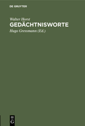 Frontmatter -- Gedenkrede / Horst, Walter -- Nachruf der Berliner Theologischen Fakultät / Titius, Arthur -- Beileidskundgebung der Society for Old Testament Study -- Gedächtnisrede / Sellin, Ernst -- Gedächtnisworte des neuen Herausgebers der ZAW / Hempel, Johannes