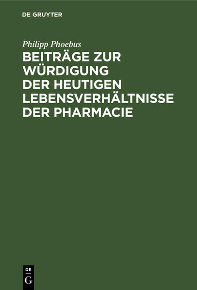 Frontmatter -- Vorwort -- Erklärung von Abkürzungen -- Inhalt -- Zusatz und Verbesserungen -- Einleitung -- Abschnitt I. Wichtige, aber schwierige Stellung des heutigen Apothekers. Notwendigkeit, die Pharmacie zu schützen -- Abschnitt II. Mafsnahmen zur Schützling der Pharmacie -- Abschnitt III. Staatlich beschränkte oder unbeschränkte Apotheken-Zahl? -- Abschnitt IV. Hauptwünsche für das erwartete deutsche Pharmacie-Gesetz -- Register