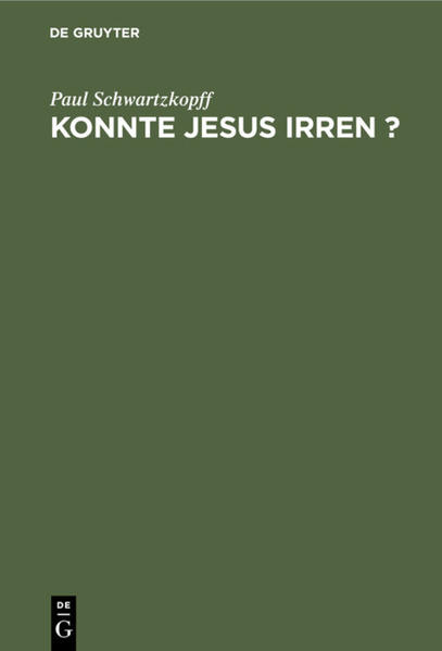 Frontmatter -- Vorwort -- Inhalt -- Part 1 -- Einleitung: Bedeutung und nähere Bestimmung der Aufgabe -- I. Die Thatsache der Irrtümer Jesu -- II. Die Unwesentlichkeit der Irrtümer Jesu finden christlichen Glauben -- III. Die Notwendigkeit der Irrtümer Jesu als Menschen -- Part 2 -- Inhalt -- Vorwort -- 1. Einleitung: Die Notwendigkeit der Frage: „Konnte Jesus irren?" -- 2. Jesu Gottmenschheit in ihrem Verhältnis zu seiner Irrtumsfähigkeit -- 3. Zöcklers Definition des Irrens -- 4. Was sind schwere und leichte Irrtümer Jesu? -- 5. Der Begriff des Irrens an sich -- 6. Die Notwendigkeit des Irrens Jesu in gewissen (heilsunwesentlichen) Dingen -- 7. Exegetischer Nachweis von Irrtümern Jesu auf grund der Bibel -- 8. Die Bedeutung des Wiederkunftsirrtums für die Person des Heilands, und die seelischen Bedingungen seiner Entstehung -- 9. Darf man an Jesu Wiederkunftsweissagung den Massstab prophetischer Psychologie legen? -- 10. Auf welche Weise ist die Unfehlbarkeit des Gehalts von Jesu Offenbarung verbürgt? -- 11. Schlusswort -- 12. Sach-, Namen- und Stellenregister zu den vier Bänden der Gottesolfenbarung in Jesu Christo und zu dieser Schrift