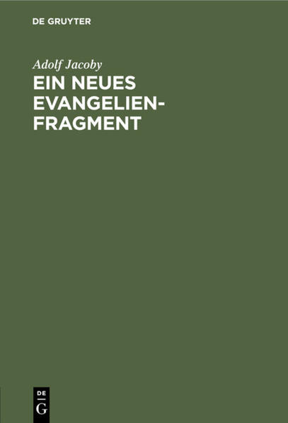 Frontmatter -- Inhalt -- Einleitung -- Text und Übersetzung des koptischen Evangelienfragmentes -- Kommentar -- Text und Übersetzung des Papyrus 10263 zu Gizeh -- Kommentar -- Weitere Spuren des Ägypterevangeliums -- Backmatter