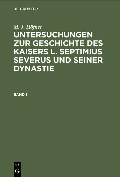 Frontmatter -- Inhalt -- Nachträge -- I. Die Denkwürdigkeiten des L. Septimius Severus -- II. L. Marius Maximus -- III. Cassius Dio -- IV. Herodianos -- V. Aelius Spartianus. Julius Capitolinus. Aelius Lampridius -- VI. Prüfung der Nachrichten über das Leben des L. Septimius Severus bis zu seiner Thronbesteigung : 1. Juni 193 n. Chr -- VII. Severus' erster Aufenthalt in Rom -- VIII. Severus und Pescennius Niger -- IX. Krieg mit den Osrhoenern, Adiabenern und Arabern -- X. Severus und Clodius Albinus -- XI. Severus' Krieg mit den Parthern -- XII. Feier der Decennalien -- XIII. Severus und Plautianus -- XIV. Der Generalstab des Severus -- XV. Des Severus britannischer Krieg und Tod