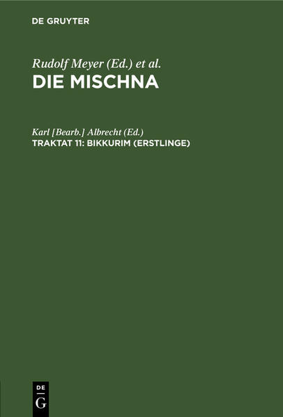 Frontmatter -- Inhalt -- Vorwort -- Verzeichnis der Abkürzungen der Mischna-Traktate -- Verzeichnis der Bibelstellen -- Einleitung -- Auslegung des Traktats -- Textkritischer Anhang -- Verzeichnis der Abkürzungen und Umschriften