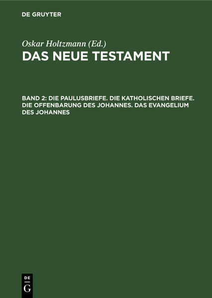 Frontmatter -- Inhalt des zweiten Bandes -- II. Die Paulusbriefe -- A. Echte Briefe (Originale und Nachbildungen) -- B. Die Pastoralbriefe -- C. Der Hebräerbrief -- III. Die katholischen Briefe -- A. Der Jakobusbrief -- B. Die Petrusbrief -- C. Der Judasbrief -- D. Die Johannesbriefe -- IV. Die Offenbarung des Johannes -- V. Das Evangelium des Johannes -- Bemerkungen zum griechischen Text -- Stellen der Mischna -- Zeittafel zum Neuen Testament