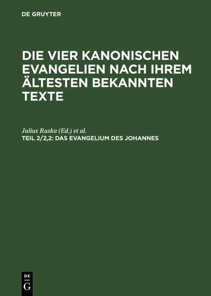 Frontmatter -- Einleitung -- Vorbemerkungen -- JOHANNES -- Johannes 1 -- Johannes 2 -- Johannes 3 -- Johannes 4 -- Johannes 5 -- Johannes 6 -- Johannes 7 -- Johannes 8 -- Johannes 9 -- Johannes 10 -- Johannes 11 -- Johannes 12 -- Johannes 13 -- Johannes 14 -- Johannes 15 -- Johannes 16 -- Johannes 17 -- Johannes 18 -- Johannes 19 -- Johannes 20 -- Johannes 21 -- Berichtigungen und Zusätze zu Johannes -- Verbesserungen der Übersetzung auf Grund des Kommentars -- Die Vier Kanonischen Evangelien -- Inhalt -- Α. Sprachliehe Register -- Β. Register zur Textgeschichte und Textkritik -- C. Sonstige Register