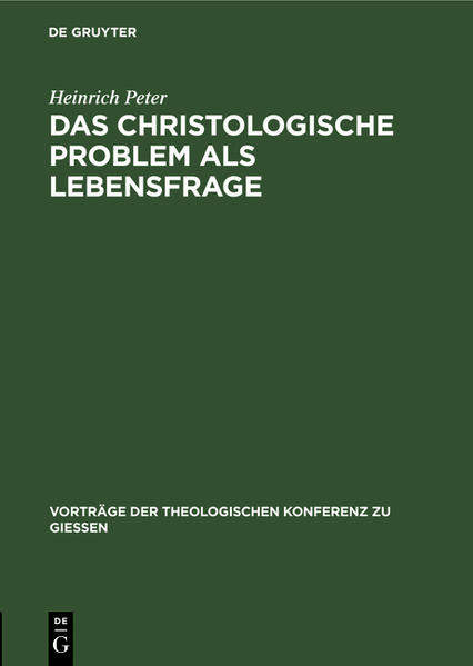 Frontmatter -- Inhaltsverzeichnis -- Leitsätze -- 1. Das Konzil zu Nicäa im Jahre 325 -- 2. Das Problem -- 3. Das christlogische Problem als Idee oder Zrage des Lebens -- 4. Erkenntnistheoretische Erwägungen -- 5. Aussichtslose Lösungsversuche -- 6. Das christologische Problem und der Idealismus -- 7. Lösungsversuche von Gott aus -- 8. Ergebnisse -- 9. Die christologischen Berichte im Neuen Testament -- Backmatter