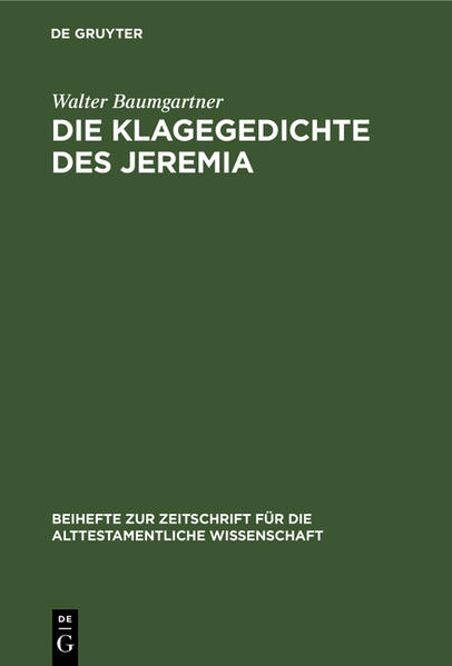 In der Reihe Beihefte zur Zeitschrift für die alttestamentliche Wissenschaft (BZAW) erscheinen Arbeiten zu sämtlichen Gebieten der alttestamentlichen Wissenschaft. Im Zentrum steht die Hebräische Bibel, ihr Vor- und Nachleben im antiken Judentum sowie ihre vielfache Verzweigung in die benachbarten Kulturen der altorientalischen und hellenistisch-römischen Welt.