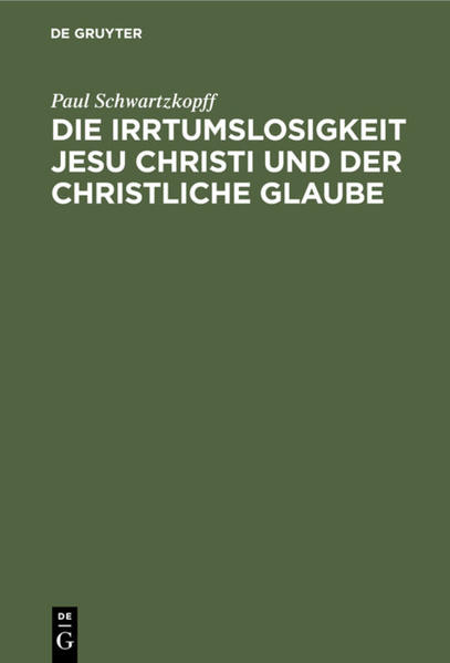 Frontmatter -- Inhalt -- Vorwort -- I. Einleitung. Die Notwendigkeit der Frage: „Konnte Jesus irren?" -- 2. Jesu Gottmenschheit in ihrem Verhältnis zu seiner Irrtumsfähigkeit -- 3. Zöcklers Definition des Irrens -- 4. Was sind schwere und leichte Irrtümer Jesu? -- 5. Der Begriff des Irrens an sich -- 6. Die Notwendigkeit des Irrens Jesu in gewissen (heilsunwesentlichen) Dingen -- 7. Exegetischer Nachweis von Irrtümern Jesu auf grund der Bibel -- 8. Die Bedeutung des Wiederkunftsirrtums für die Person des Heilands, und die seelischen Bedingungen seiner Entstehung -- 9. Darf man an Jesu Wiederkunftsweissagung den Massstab prophetischer Psychologie legen? -- 10. Auf welche Weise ist die Unfehlbarkeit des Gehalts von Jesu Offenbarung verbürgt? -- 11. Schlusswort -- 12. Sach-, Namen- und Stellenregister zu den vier Bänden der Gottesoffenbarung in Jesu Christo und zu dieser Schrift -- Backmatter