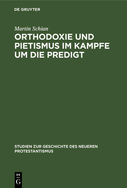 Frontmatter -- Vorwort -- Inhaltsverzeichnis. -- Einleitung -- Kapitel I. Dar Predigtwesen in Deutschland um 1700 -- Kapitel II. Die pietistische Reformbewegung -- Kapitel III. Die Verteidigung der orthodoxen Kunstpredigt -- Kapitel IV. Der Streit um die predigt des Impius -- Kapitel V. Die praktische Wirkung des pietistischen Angriffs -- Kapitel VI. Die Bundesgenossen des Pietismus -- Abkürzungs Verzeichnis -- Nachträge und Berichtigungen -- Personen-Register -- Sach-Register