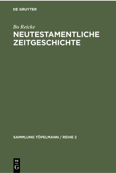 Frontmatter -- INHALTSVERZEICHNIS -- EINLEITUNG -- I. JUDA UNTER PERSISCHER HERRSCHAFT, 539—332 v. Chr. -- II. JUDÄA UNTER HELLENISTISCHEN HERRSCHAFTEN, 332—142 v. Chr. -- III. DAS HASMONÄISCHE REICH, 142—63 v. Chr. -- IV. PALÄSTINA UNTER ROM UND HERODES, 63—4 v. Chr. -- V. PALÄSTINA ZUR ZEIT JESU UND DER APOSTEL, 4 v. Chr.—66 n. Chr. -- VI. DAS RÖMISCHE IMPERIUM ZUR ZEIT JESU UND DER APOSTEL, 4 v. Chr.—66 n. Chr. -- VII. DAS RÖMISCHE IMPERIUM ZUR ZEIT DER APOSTELJÜNIGER, 67—ca. 100 n. Chr. -- Bibliographie -- Namen- und Sachregister