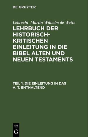 Frontmatter -- Vorrede. -- Vorwort zur vierten Auflage. -- Inhalt. -- Vorbereitung. -- Erste Abtheilung. Von der Bibelsammlung überhaupt. -- Erster Abschnitt. Namen, Bestandtheile, Ordnung und Einteilung der Bibel. -- Zweiter Abschnitt. Entstehungsgeschichte der Bibelsammlung oder Geschichte des Kanons. -- Zweite Abtheilung. Allgemeine Einleitung in die kanonischen Bücher des A. T. -- Erster Abschnitt. Von der Grundsprache des A. T. -- Zweiter Abschnitt. Von den Uebersetzungen des A. T. -- Dritter Abschnitt. Von der Kritik des Textes. -- Erste Unterabtheilung. Geschichte des Textes. -- Erstes Capitel. Geschichte der äussern Gestalt des Textes. -- Zweites Capitel. Geschichte des Textes selbst. -- Zweite Unterabtheilung. Theorie der Kritik des hebräischen Textes. -- Erstes Capitel. Urkundliche Beweismittel der alttestamentlichen Kritik. -- Zweites Capitel. Kritische Grundsätze. -- Dritte Abtheilung. Besondere Einleitung in die kanonischen Bücher des A. T. -- Allgemeine Vorbemerkungen. -- Erster Abschnitt. Theokratisch historische Bücher. -- Zweiter Abschnitt. Theokratisch begeisterte Bücher. -- Dritter Abschnitt. Poetische Bücher. -- Vierte Abtheilung. Einleitung in die apokryphischen Bücher des A. T. -- Erster Abschnitt. Historische Bücher. -- Zweiter Abschnitt. Didaktische Bücher. -- Druckfehler.