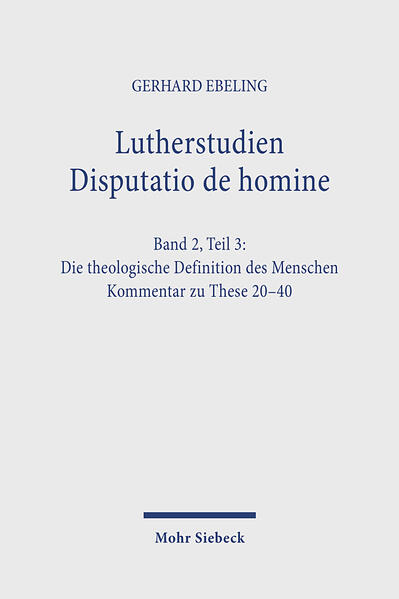 Die weitgespannte Monographie über die Disputatio de homine, deren erste zwei Bände 1977 und 1982 erschienen sind, findet mit der Kommentierung der Aussagen Luthers zur theologischen Definition des Menschen ihren Abschluß. Dieser wichtige Teil des Ganzen ist zu einem Summar von Luthers Theologie angewachsen. Der knappe und dichte Thesentext führt in weite sachliche und geschichtliche Zusammenhänge. Im Zuge der fortlaufenden Interpretationen bilden sich exkursartige thematische Ballungen: zum Verständnis von Theologie, zum Verständnis von Christologie und Anthropologie, über das Reden vom Teufel, über die Grunddifferenz zur Scholastik, über die Rechtfertigungslehre und Anthropologie sowie das zusammenfassende Schlußkapitel mit den für Luther charakteristischen Leitbegriffen Deus humanus, Homo theologicus und Cooperatores Dei. Die Darstellung, entstanden unter dem gestaltungsfördernden Impuls einer Vorlesung, hat den Vorzug lebendiger Sprache. Der extensive Anmerkungsapparat bietet die Quellentexte im Wortlaut und enthält mannigfache Spezialuntersuchungen und Materialzusammenstellungen. In dieser Kombination ist das Buch Antrieb und Hilfe zu eigenem Luther-Studium. Ausführliche Register zu allen drei Teilen sind diesem Band angefügt, um die Fülle des darin Verarbeiteten zu erschließen.