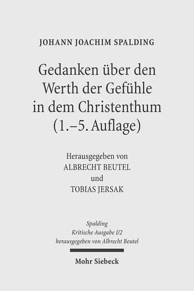 Mit seinen "Gedanken über den Werth der Gefühle in dem Christenthum" legte der 47jährige Johann Joachim Spalding 1761 sein erstes theologisch-wissenschaftliches Werk vor. Indem er den Gefühlsbegriff des von Halle gespeisten norddeutschen Pietismus aufnahm, setzte er sich noch einmal grundlegend mit der Dignität des religiösen Gefühls auseinander. Daraus entstand sein eigener, biblisch fundierter und im Horizont des zeitgemäßen Wahrheitsbewußtseins verantworteter Begriff des religiösen Gefühls, für den er eine theologische Kriteriologie einklagte und zugleich entwarf. Diese Kriteriologie bestimmte fortan den religionstheologischen Diskurs und hat ein lang anhaltendes theologisches Fachgespräch ausgelöst. Spalding hat daraufhin seine immer wieder nachgefragte Schrift in vier weiteren Auflagen bis 1784 jeweils umgearbeitet und erweitert. Die vorliegende Edition bietet erstmals eine integrative Wiedergabe aller Textstufen und druckt die erste Auflage als Leittext ab. Der Band ist wie immer durch eine bündige Einleitung, präzise Erläuterungen und ausführliche Register erschlossen.