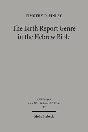 Timothy D. Finlay integrates the disciplines of form criticism and narrative criticism in an analysis of the birth report genre in the Hebrew Bible. He first establishes the standard structure of the birth report as containing an introductory setting, a conception element, a birth element, a naming element, and an etiological element. There are typical formulae associated with each element. He then analyzes how the genre of the surrounding material-genealogical list, annunciation type-scene, account of prophetic symbolic actions-modifies the standard form of the birth report. Finally, he re-examines each individual narrative containing a birth report, paying particular attention to how the marked deviations from the standard pattern of a birth report contribute to the specific narratological aims of the larger passage.