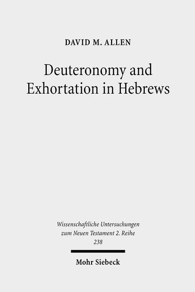 David M. Allen examines the way in which Deuteronomy operates within the paraenetic sections of Hebrews, both at a micro-level (in terms of citation or allusion to the prior text) and at a macro-level (how broad Deuteronomic themes are treated within the discourse). There is extensive treatment of Deuteronomic quotations and echoes, particularly from the Song of Moses (Deut 32), as well as analysis of Hebrews' borrowing of Deuteronomy's covenantal blessing/cursing imagery. The author discusses the way in which Hebrews shares Deuteronomy's sermonic tone and paraenetic urgency, and how both texts rhetorically position their audience at the threshold of entry into their salvation goal, typified by the promised land. He further discusses how Hebrews replays Deuteronomy's use of the wilderness generation as the paradigm of covenantal disobedience and how both texts exhibit a complex interweaving of the past, present and future moments. Finally, David M Allen examines the extent to which Hebrews stands in the tradition of 're-presentations' of Deuteronomy, echoing the way in which other 2nd Temple Jewish texts alluded to it for the purposes of their respective communities. He concludes that Hebrews does not just use Deuteronomy