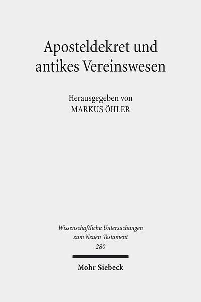 Mit dem Aposteldekret präsentiert der Verfasser der Apostelgeschichte am Höhepunkt seiner Darstellung Bestimmungen zur Ordnung in der Gemeinde, deren historische und theologische Einordnung Rätsel aufgibt. Zu ihrer Lösung soll im vorliegenden Band ein Zusammenwirken über die Disziplinengrenzen beitragen. Die frühchristlichen Gemeinden, für die das Aposteldekret gedacht war, gehörten wie jüdische Synagogen zu dem weiten Bereich antiker Vereinigungen. Daher führt eine Verknüpfung der beiden Themenbereiche Aposteldekret und Vereinswesen, wie sie hier vorgenommen wird, zu neuen Einblicken und Erkenntnissen. Neben primär exegetischen Beiträgen und Untersuchungen zur Wirkungsgeschichte des Dekrets finden sich althistorische Einblicke in das antike Vereinswesen sowie Versuche, das Aposteldekret auf diesem Hintergrund deutlicher zu profilieren.