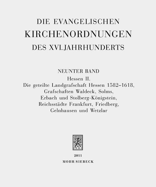 Mit Einführung der Reformation in einem Territorium oder einer Reichsstadt mussten die Landesherren und Magistrate ihren Gemeinwesen in zahlreichen Belangen des kirchlichen Lebens neue Ordnungen geben. Die Ordnungen wirkten dabei oft weit über den Rahmen des kirchlichen Lebens hinaus auf das politische und rechtliche Geschehen in den Territorien und Reichsstädten. Zu kirchenordnenden Texten zählen Agenden, Gebetsformulare, Vorschriften zur Anstellung von Pfarrern und Diakonen sowie Richtlinien zu ihrer Tätigkeit, Instruktionen für Visitationen, aber auch Armen-, Ehe- und Zuchtordnungen. Die Edition setzt den bereits 1965 erschienenen achten Band der Sehlingschen Reihe fort, der die Ordnungen der Landgrafschaft Hessen von 1526 bis 1582 umfasste. Der vorliegende neunte Band bietet die Kirchenordnungen der Landgrafschaft Hessen aus der Zeit nach 1582, als das Territorium nicht nur politisch geteilt war, sondern auch in seiner innerevangelischen Ausrichtung getrennte Wege ging. Auch in den übrigen behandelten Territorien spiegelt sich die konfessionelle Differenzierung wider: Neben den Ordnungen der Grafschaften Waldeck, Erbach und Stolberg-Königstein, die von der Wittenberger Theologie dominiert sind, dokumentieren die Regelwerke aus Solms-Braunfels die "Zweite Reformation"-die Einführung des reformierten Bekenntnisses. Unter den Ordnungen der Reichsstädte in der Wetterau nehmen diejenigen aus Frankfurt den prominentesten Platz ein, zumal aus der Handelsmetropole und Messestadt wichtige Zeugnisse der im 16. Jahrhundert einsetzenden Konfessionsmigration überliefert sind: Glaubensflüchtlinge aus den Niederlanden und aus England fanden hier Aufnahme, bildeten selbständige Gemeinden und gaben ihrem Zusammenleben eigene Ordnungen.