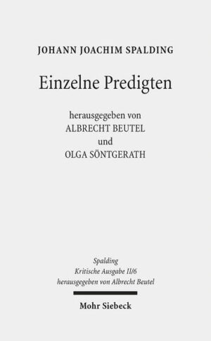 Mit diesem Band ist die Kritische Spalding-Ausgabe, deren insgesamt 13 Bände seit dem Jahre 2001 kontinuierlich erscheinen konnten, vollendet. Er versammelt 19 Predigten, die Johann Joachim Spalding (1714-1804) einst separat oder als Teil einer von anderen Herausgebern edierten Anthologie publiziert, jedoch in keine von ihm selbst besorgte Predigtsammlung ein-gerückt hatte. In zeitlicher Hinsicht spannt sich der Bogen von der 1757 gehaltenen Abschiedspredigt, mit der Spalding aus seiner ersten, in Lassan (Vorpommern) versehenen Pfarrstelle schied, bis zu einer 1799 publizierten Predigtsammlung, in die zugleich die erste gedruckte Kanzelrede Friedrich Schleiermachers eingegangen war. Die hier gebotenen Texte sind allesamt von hoher predigt- und theologiegeschichtlicher Relevanz. Verwiesen sei dabei nur, in durchaus exemplarischer Absicht, auf die 1770 gehaltene Traupredigt anlässlich der protestantisch-bikonfessionellen Hochzeit von Friedrich Samuel Gottfried Sack und Johanna Wilhelmina Spalding, ferner auf die sublim distanzierte Gedächtnispredigt auf Friedrich II. von Preußen oder auf Spaldings "Letzte Amtspredigt", mit der er, zermürbt von den Widrigkeiten der Woellnerschen Reaktion, seinen über Jahrzehnte hinweg treu geleisteten Kirchendienst endgültig quittierte. Als einzige liturgische Ansprache aus anderer Feder wird zudem die Gedächtnispredigt geboten, die Wilhelm Abraham Teller als Propst von Berlin-Cölln auf seinen am 22. Mai 1804 verstorbenen Kollegen und Freund Spalding gehalten hat. Insgesamt wird in diesem Band ein Reigen theologisch hochkarätiger, die homiletische Blütezeit der Neologie in exzellenter Weise repräsentierender Kanzelreden präsentiert.