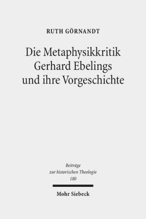 In der Theologie war, über den größten Teil ihrer Geschichte, die Verwendung der Metaphysik so selbstverständlich wie heute ihre Zurückweisung. Bei Gerhard Ebeling findet sich, im Kontrast dazu, eine sorgfältige Untersuchung von Sinn und Funktion der Metaphysik in der Theologie. Seine Arbeiten zeigen, was in der Theologie überhaupt als Metaphysik bezeichnet wird und warum diese abzulehnen ist. Die Kritik an der Metaphysik scheint sich bei Ebeling außerdem, wie im allgemeinen Empfinden, von der reformatorischen Theologie herzuleiten. Ruth Görnandt bindet sie zurück an ihren zeit- und theologiegeschichtlichen Kontext und zeigt damit, dass sie nicht nur in einem bestimmten Strom protestantischer Theologie verwurzelt ist, nämlich von Albrecht Ritschl über Wilhelm Herrmann zu Rudolf Bultmann, sondern dass sie auf einen Streit um die Theologie unter den Anforderungen der Moderne antwortet. Dieser Kontext ist für das korrekte Verständnis von Ebelings Metaphysikkritik unerlässlich.