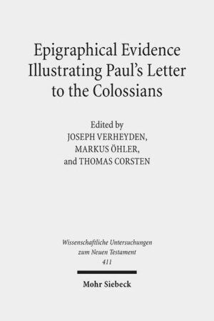 The present volume contains the proceedings of an international conference meant to further the dialogue between New Testament scholars and epigraphists with an interest in NT matters. After the more general approach of a previous conference, it was decided to focus on a particular writing. The Letter to the Colossians, though a relatively short work, was chosen because it contains some very interesting material worthy of study from an epigraphical angle and also offers opportunities to open up towards a broader perspective on Pauline literature. The essays that make up this collection offer insights into the world of the intended addressees, show ways for contextualising epigraphical material, and demonstrate from case studies how this material, in combination with literary and archaeological evidence, can be made to use in interpreting specific concepts or motifs in the letter.