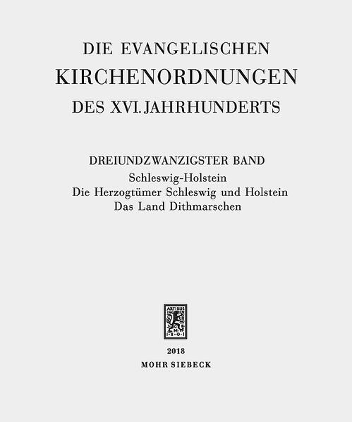 Mit der Einführung der Reformation in einem Territorium oder einer Reichsstadt waren die Landesherren und Magistrate gezwungen, ihren Gemeinwesen für zahlreiche Bereiche des kirchlichen Lebens neue Ordnungen zu geben. Vielfach wirkten die erlassenen Ordnungen dabei über den Rahmen des kirchlichen Lebens hinaus auch auf das politische und rechtliche Geschehen in den jeweiligen Gebieten. Zu den kirchenordnenden Texten zählen Agenden, Vorschriften zur Anstellung und zur Tätigkeit von Pfarrern und Vikaren, Instruktionen für Visitationen, Mandate zur Bekämpfung devianter Gruppen (Täufer etc.), aber auch Armen-, Ehe- und Zuchtordnungen. Mit dem vorliegenden Band, der die Kirchenordnungen der beiden Herzogtümer Schleswig und Holstein sowie des Landes Dithmarschen umfasst, findet das 1902 von dem Erlanger Juristen Emil Sehling begonnene Projekt "Die evangelischen Kirchenordnungen des XVI. Jahrhunderts" seinen Abschluss. Die Reformation, die früh in Schleswig-Holstein Einzug hielt, ist stark durch das Luthertum geprägt worden. Dem lutherischen Konkordienwerk schlossen sich die Herzogtümer jedoch nicht an. Enge Verbindungen ergeben sich zur Reformation in Dänemark und in den benachbarten Städten Hamburg und Lübeck.