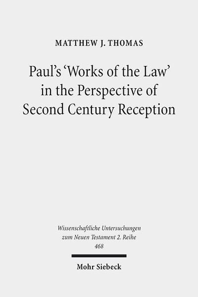 Paul writes that we are justified by faith apart from 'works of the law', a disputed term that represents a fault line between 'old' and 'new' perspectives on Paul. Was the Apostle reacting against the Jews' good works done to earn salvation, or the Mosaic Law's practices that identified the Jewish people? Matthew J. Thomas examines how Paul's second century readers understood these points in conflict, how they relate to 'old' and 'new' perspectives, and what their collective witness suggests about the Apostle's own meaning. Surprisingly, these early witnesses align closely with the 'new' perspective, though their reasoning often differs from both viewpoints. They suggest that Paul opposes these works neither due to moralism, nor primarily for experiential or social reasons, but because the promised new law and covenant, which are transformative and universal in scope, have come in Christ. This work was named "Jesus Creed Book of the Year 2018" on Scot McKnight's Jesus Creed blog. "Thomas's work on second-century interpreters is a significant contribution to reception or effective-history in general and certainly will have a transformative effect on the character of contemporary interpretation of Paul's texts." Timothy Gombis in Bulletin for Biblical Research Vol. 29, No. 4, 2019