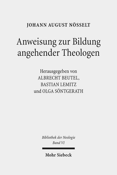 Johann August Nösselts (1734-1807) aus Lehrveranstaltungen erwachsene "Anweisung zur Bildung angehender Theologen" zählt zu den bedeutendsten theologischen Enzyklopädien der Aufklärungszeit. Als neben Semler wichtigster Neologe der Universität Halle bearbeitet Nösselt die Frage, "was und wie viel zu einem würdigen Lehrer der Religion gehört", und gibt eine profilierte Antwort auf die dringlich gewordene Frage nach der Einheit und Aufgabe protestantischer Theologie. Hauptanliegen und organisierendes Zentrum der überaus positiv aufgenommenen "Anweisung" ist dabei die Anleitung zu einer professionellen Wahrnehmung des kirchlichen Amtes. Die vorliegende kritische Edition erlaubt erstmals eine Zusammenschau aller drei Auflagen und lässt so Umfang und Entwicklung des theologischen Wissensbestandes in der Zeit um 1800 ansichtig werden.