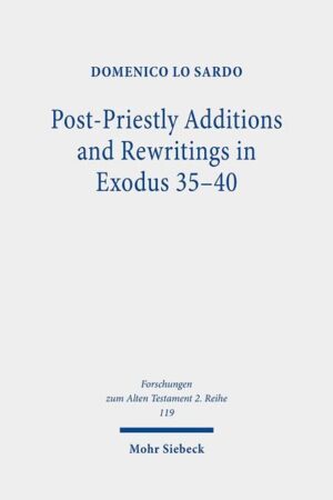 In this study, Domenico Lo Sardo shows that the section of MT Exod 35-40 dedicated to the construction of the Tabernacle involves textual and literary problems. It has different textual forms according to MT, LXX, and Vetus Latina (Monacensis ms): LXX Exod 35-40 shows a different order of the literary material and its extension is shorter than the MT. One of the most important differences is the absence of MT Exod 36:8b-34 in the LXX. The Monacensis ms is even shorter than the Greek text. In a text-critical analysis, the author demonstrates that the 'Short Hebrew Vorlag e' behind the Latin manuscript is the oldest text. In the MT there was post-priestly editorial work marked by expansions, rewritings, and reinterpretations. Employing literary criticism, the author proves that with the expansion of Exod 36:8b-34 and the stressed use of the term miškān (Tabernacle), MT points to legitimate the centralization of the Jerusalem Temple.