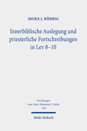 Die Erzählungen über die Einsetzung der Aaroniden ins Priesteramt in Lev 8-10 sind ein wichtiger Dreh- und Angelpunkt in der Diskussion um das Ende und den Umfang der Priesterschrift und die diachrone Schichtung der sekundär- und nachpriesterlichen Texte. Meike J. Röhrig fragt in der vorliegenden Studie nach der Verortung der Erzählungen in Lev 8-10 in der literarhistorischen "Stratigraphie" der hinteren Sinaiperikope und zeichnet nach, wie sich hier in mehreren Schüben sekundärpriesterliche Fortschreibungen aneinandergereiht haben, die teilweise in einer "schriftgelehrten" bzw. auslegenden Beziehung zu ihrem unmittelbaren priester(schrift)lichen Nahkontext stehen. Zugleich leistet die Autorin einen Beitrag zur Schärfung des Begriffs der "innerbiblischen Schriftauslegung" und seiner Eingrenzung innerhalb der Fülle redaktionsgeschichtlich beschreibbarer Textentstehungsprozesse.