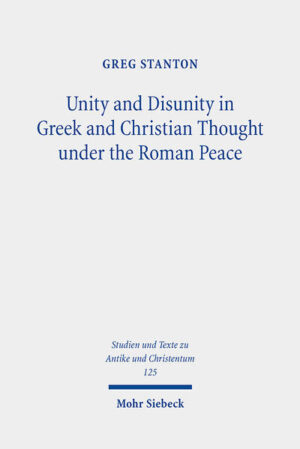 The Roman élite of the first two centuries wanted the ethnic groups in the Roman Empire not to disturb the peace that the Romans had established, the Pax Romana. In this study, Greg Stanton explores what Greeks under Roman control thought about unity at several levels, beginning with the smallest entity, Greek cities, and moving through the Roman Empire and humankind to the universe. The Christian writers from Augustus to the early Severan rulers had some distinctive ideas on unity, such as the unity of God and harmony among churches, but they treated other ideas such as the unity of humankind similarly to Greek orators and philosophers. Also of interest is the extent to which writers inclined to Stoicism or Platonism, or those committed to Christian belief, were intent on seeing practical outworkings of their beliefs on unity and disunity.