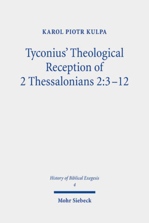 In this volume, Karol Piotr Kulpa offers a coherent analysis of the reception of 2 Thess. 2:3-12 by Tyconius in his Liber Regularum and his reconstructed Expositio Apocalypseos . The author proposes and applies his own method for a reception history composed of historical, literary, and theological levels, which is constructive as well as analytical. In this way he writes a history of reception that not only finds its anchor in the past, but also builds bridges to theological questions of the present. In particular, the author identifies that motifs of homo peccati , mysterium facinoris , and discessio drawn from 2 Thess. 2:3 and 2:7 become Tyconius' "world-constructing verses" in his understanding of Scripture, and of the bipartition in the church's reality, in human nature, and in eschatological temporality. As a result, he offers a refreshingly 'ecumenical' reading of Tyconius, refusing to reduce his significance to that of a 'heretical voice' but re-envisaging him as a potentially authoritative theologian and exegete.