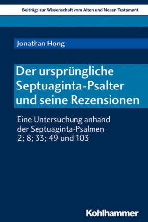 The Greek version of the Psalter was probably written as a translation from Hebrew for the Jewish diaspora in Alexandria. As the oldest translation of the Hebrew Psalter, it represents an important witness and is indispensable for the reconstruction of the oldest Hebrew text. Hong develops new criteria for the reconstruction of the oldest Greek psalm text and its early text history using selected psalms.