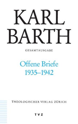 Von 1935-1942 schrieb Barth 44 Offene Briefe, die Hälfte davon an Empfänger in der Schweiz und in Deutschland, die übrigen in 10 andere Länder, fast alle in direkter oder indirekter Auseinandersetzung mit dem Nationalsozialismus. Barth warnte vor dessen kriegerischem Imperialismus und ermutigte einzelne Christen, Kirchen, Völker und Regierungen zu beharrlichem Widerspruch und Widerstand. Von den Briefen ist der nach Prag an Professor Hromádka unmittelbar vor dem Münchner Abkommen 1938 mit dem Aufruf auch zu militärischem Einsatz für das Recht ebenso berühmt wie berüchtigt. Andere wurden nur in begrenztem Umfeld bekannt, viele blieben bisher weitgehend unbekannt. In diesem Band, in dem sie in z.T. ausführlichen Einleitungen und Anmerkungen in ihren historischen und biographischen Kontext hineingestellt werden, sind sie alle vereinigt. So zeigt sich bei aller formeller Verschiedenheit inhaltlich eine Linie: von der Rechtfertigung in Gottes Gerechtigkeit und Menschenrecht und also gegen jede Menschenverachtung, insbesondere gegen den Antisemitismus. Die offenen Briefe stellen neu die Frage, wie christlicher Glaube, theologische Erkenntnis und politische Klarsicht sich gestern und heute zueinander verhalten.