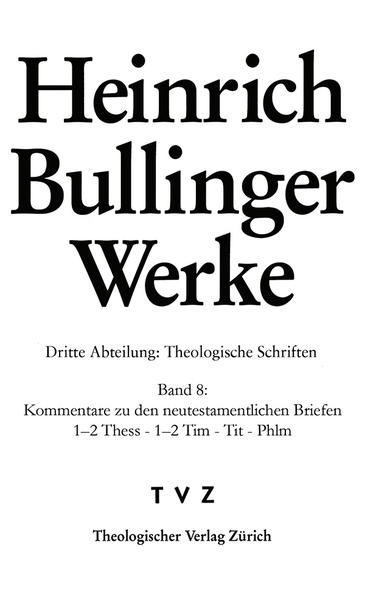 Im Geist der Reformation verstand Heinrich Bullinger Theologie in erster Linie als Auslegung der Heiligen Schrift. Mit diesem Band-dem achten in der Reihe seiner Theologischen Schriften-wird die Edition seiner Kommentare zu den neutestamentlichen Briefen fortgesetzt. Darin enthalten sind die Auslegungen zu den Briefen an die Thessalonicher, an Timotheus, Titus und Philemon. Die Texte werden anhand der Erstauflage sowie der ersten Gesamtausgabe der Kommentare Bullingers zu den neutestamentlichen Briefen (1537) historisch-kritisch ediert und durch eine insgesamt vier Register (Bibelstellen, Quellen, Personen und Orte) erschlossen.