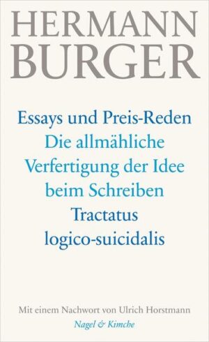 Hermann Burger war, allem voran in seiner Frankfurter Poetik-Vorlesung, ein wortreicher Erläuterer des eigenen schriftstellerischen Werks. Minutiös und erhellend berichtet er über seine Arbeitsmethoden, seine An- und Einsichten zur Schweiz und über die Recherchen zu seinen literarischen Texten, er reflektiert die Existenzform des Schreibens und schließlich, in seinem berühmten Traktat, das in Form von Aphorismen aufgebaut ist, über das Verhältnis von Kunst, Tod und Leben.