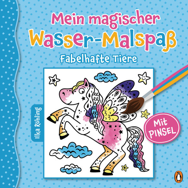 Wasser erweckt die Seiten zum Leben! In diesem Malbuch versteckt sich neben fantastischen Tieren jede Menge Farbe, die ganz leicht zum Vorschein gebracht werden kann. Einfach den beiliegenden Pinsel in Wasser tauchen und schon kann es losgehen. So funktioniert es: Die Muster auf den Motiven zeigen dir, wo die Farbe versteckt ist. Tauche den Pinsel in Wasser und male vorsichtig über die Flächen. Dabei verteilt sich die Farbe und die Motive können wie mit Wasserfarbe ausgemalt werden. Die Motive sind einseitig aufgedruckt und die Seiten können an der Perforation einfach aus dem Buch herausgelöst werden. Ein tierisch- magischer Malspaß für Kinder ab 4 Jahre. Perfekt für Zuhause und unterwegs oder als Geschenk für Kindergeburtstage. Ausstattung: Mit s/w Illustrationen und Pinsel