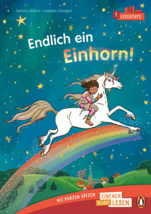 Einfach selbst lesen lernen mit kurzen Sätzen und einem magischen Einhorn- Abenteuer! Almas größter Geburtstagswunsch ist ein echtes Einhorn! Aber sie bekommt nur einen Einhorn- Schlafanzug, ein Einhorn- Kissen, einen Einhorn- Fahrradhelm und eine Einhorn- Lampe. Doch als sie am Abend ihre neue Lampe anknipst, passiert etwas Unglaubliches: Plötzlich fliegt ein Einhorn samt Glitzernebel in Almas Zimmer. Und nimmt sie dann mit in ein wunderbares Abenteuer ... Eine magische Geschichte zum Lesenlernen für Kinder ab 6 Jahren. Die 1. Lesestufe zum Einfach- selbst- Lesen von Penguin JUNIOR: Ideal für den allerersten Einstieg ins Selberlesen ab der 1. Klasse Einführungskapitel zum Vorund Mitlesen Sehr große, gut erfassbare Erstleseschrift Extrakurze Sätze in Sinnschritten mit begleitenden Illustrationen Mit lustigem Lesequiz Ausstattung: Mit farbigen Illustrationen