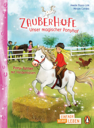 Ponyabenteuer von der Mähne bis zu den Zauberhufen Die magische Reihe zum einfachen Selbstlesen ab 7 Jahren Lina ist aufgeregt: Auf dem Ponyhof steht ein Turnier bevor und alle Mitglieder aus Team Zauberhufe nehmen teil! Allerdings haben sie keine Chance ohne die zickige Charlotte. Und ausgerechnet die benimmt sich in der letzten Zeit sehr merkwürdig. Doch zum Glück ist Kaspar nicht nur das beste Chaos-Pferd, sondern auch die größte Spürnase der Welt. Ob es den Zauberhufen rechtzeitig gelingen wird, Charlottes Geheimnis zu lüften? Ein spannendes und zauberhaftes Lesevergnügen zum Selberlesen für Kinder ab 7 Jahren Die 4. Lesestufe zum Einfach-selbst-Lesen von Penguin JUNIOR: Ideal für geübte Leseanfängerinnen und Leseanfänger ab der 2. Klasse Große, gut erfassbare Schrift Unterteilt in mehrere Kapitel In der gleichen Reihe erschienen: Amelie Plaas-Link/ Miriam Cordes: Zauberhufe Chaos-Pony zum Verlieben Amelie Plaas-Link/ Miriam Cordes: Zauberhufe Pony-Freunde im Galopp Amelie Plaas-Link/ Miriam Cordes: Zauberhufe Lieblings-Pony gesucht Ausstattung: Mit fbg. Illustrationen