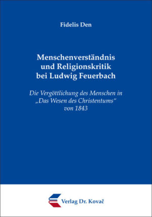 Ludwig Feuerbach (1804-1872) gilt als einer der bekanntesten Exponenten der Religionskritik des 19. Jahrhunderts. Anhand seines Werkes „Das Wesen des Christentums“ von 1843 nähert sich Fidelis Den dem zugrundeliegenden Menschen- und Religionsverständnis, um sich anschließend mit Feuerbachs Kritik am Christentum auseinanderzusetzen. Bei aller berechtigter Kritik betont der Autor insgesamt das Verdienst Feuerbachs, die mit zeitloser Aktualität relevante Frage nach der Würde des Menschen zu stellen.