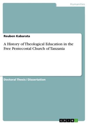 Doctoral Thesis / Dissertation from the year 2021 in the subject Theology-Historic Theology, Ecclesiastical History, , language: English, abstract: This doctoral dissertation concerns itself with a history of theological education in the Free Pentecostal Church of Tanzania (FPCT). It covers a substantive period, which begins with the period from the Swedish Free Mission (SFM) to the formation of the FPCT in and around 2000. The FPCT springs out from the Swedish Free Mission (SFM), which was incepted in Tanzania in 1932. The main purpose of this study is to better know what the motivation for the Free Pentecostal Church of Tanzania was to start Bible schools, and how the FPCT church can improve the Christian/theological educational system for spiritual formation and church growth. It aims at understanding what sort of training was offered to ministers, the impact of that training in church growth and spiritual formation of believers, and the contribution of Bible schools in the process of ministerial formation and leadership training. This study can bring important insights into how the Pentecostal movement can do this more effectively. The study was conducted through personal interviews, semi-structured questionnaires, focus-group discussions/interviews, and “attentive readings” to answer the research question.