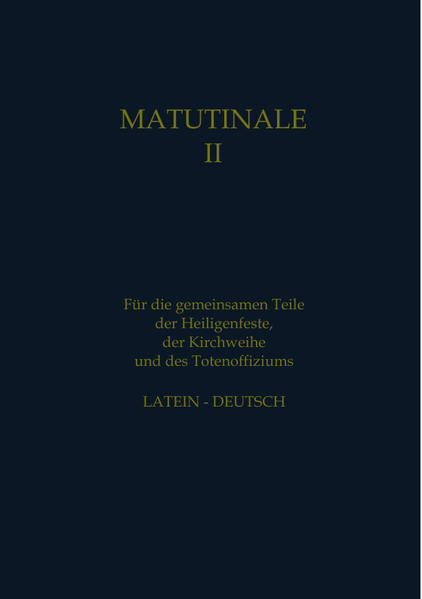 Die Matutine (lat. (hora) matutina von matutinus: „morgendlich“), auch Vigil (v. lat. vigilare: wachen) oder Nachtoffizium genannt, ist das Nachtgebet in der Kirche. Gebetet wird die Matutin zwischen Mitternacht und dem frühen Morgen. Ihren Ursprung hat die Matutin in Nachtwachen der frühen Christen. Diese versammelten sich, um sich auf Feste wie Ostern und Weihnachten durch Gebet und das Hören des Wortes Gottes vorzubereiten. Sie wachten in der Nacht, um Jesus Christus zu erwarten als das Licht, das neue Leben und die Morgenröte. Da immer wieder kleine Gemeinschaften es bevorzugen, die gesamte Matutinale/Nocturnale zu beten, hierfür wurde diese Auflage ausgearbeitet. LATEIN-DEUTSCH. Klassisch-monastischer Ritus.