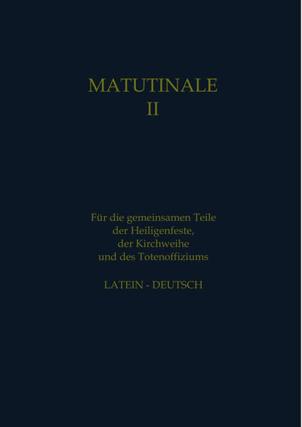 Die Matutine (lat. (hora) matutina von matutinus: „morgendlich“), auch Vigil (v. lat. vigilare: wachen) oder Nachtoffizium genannt, ist das Nachtgebet in der Kirche. Gebetet wird die Matutin zwischen Mitternacht und dem frühen Morgen. Ihren Ursprung hat die Matutin in Nachtwachen der frühen Christen. Diese versammelten sich, um sich auf Feste wie Ostern und Weihnachten durch Gebet und das Hören des Wortes Gottes vorzubereiten. Sie wachten in der Nacht, um Jesus Christus zu erwarten als das Licht, das neue Leben und die Morgenröte. Da immer wieder kleine Gemeinschaften es bevorzugen, die gesamte Matutinale/Nocturnale zu beten, hierfür wurde diese Auflage ausgearbeitet. LATEIN-DEUTSCH. Klassisch-monastischer Ritus.