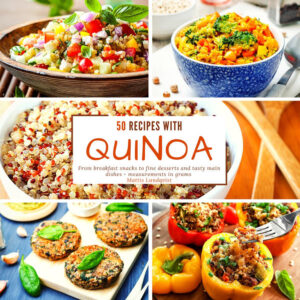 Enjoy the world of quinoa recipes... How about a quick Banana-Walnut-Quinoa Breakfast Or do you like a Quinoa Salad with Almonds and Mint? What about a quick and easy Garbanzo-Quinoa-Mix for lunch... ...or Stir Fried Ham with Quinoa and Green Onions? Measurements in grams