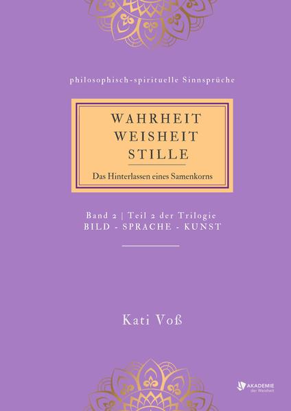 WAHRHEIT WEISHEIT STILLE-Das Hinterlassen eines Samenkorns Kati Voß Band 2 | Teil 2 der Reihe " BILD-SPRACHE-KUNST" Kategorie: Spiritualität Nimmer sollte der stille Worte Quell in mir versiegen, verstrichen die Wogen der zeitlosen Zeit, jenes zu schenken, was des Lesens im täglich umspannten Sein zu tief erschien. Der Worte Verständlichkeit beschlich mein Herz ein Werden ins Geschehen zu bringen, welches für den abgelenkten Geist eine Oase der Stille und des Sinnierens offeriert. Ein Einlassen auf einen Augenblick, deren Lauschen einer eigenen Resonanz gebiert. So übertrug sich sein Fortschreiten, welches einst begonnen und erst dann sein Ende findet, wenn der Sprache Worte versiegen .. Worte-bestehend aus philosophisch-spirituellen Sinnsprüchen & deren ebensolchen Erläuterungen, die mit dem Herzen zu lesen sind, meist für den rationalen Geist unverständlich, berühren sie auf Seelenebene und dienen dem Innehalten und Erspüren, was zwischen den Worten schwingt.