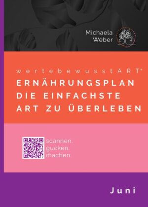 Der wertbewusstART Ernährungsplan wurde von Anfang bis Ende von der Ernährungs-Autorin Michaela Weber selbst kreiert. Sie zeigt uns gesunde, pflanzenbasierte Vollwertrezepte für eine genussvolle Selbstfürsorge. Mehr noch, das saisonale Ernährungskochbuch schafft eine Alltagsküche auf eine ganz einfache Art und Weise. Die Gerichte sind keine große Herausforderung - das kann jeder. Sie verbindet Körper, Geist und Umweltgesundheit und schafft damit ein neues Ernährungsbewusstsein. Das Buch ist nach dem Saison Monat Juni geordnet und mit den vorbereiteten Menüplänen schlemmen wir uns durch abwechslungsreiche 5-Tägige-Gesundheitswochen. Darüber hinaus finden wir bei den Einkaufs- und Vorratslisten ausführliche Hinweise, wie bewusster Lebensmittelkonsum funktioniert. Und auch die farbig gekennzeichneten Lebensmittelgruppen geben eine gute Orientierung. Michaela gestaltet für uns eine gesunde und minimalistische Lebensmittel-Vorratshaltung, ein kleines Basislager, das fest verwurzelt ist und trotzdem viel Freiraum für Abwechslung lässt. Ein System gegen Lebensmittelverschwendung! In diesem Ernährungsplan wird alles bis zum Ende verbraucht, weil jedes Lebensmittel perfekt auf die Gerichte abgestimmt wurde oder in der Resteküche verarbeitet wird. Wir freuen uns auf eine gesunde Essenswelt. Hier bleibt nichts dem Zufall überlassen, weil das Thema Ernährungsbewusstsein ernst genommen wird. Zusammen mit den "mitMach" Aufgaben und den lesenswerten Geschichten über die verarbeiteten Lebensmittel, schafft die Essensliebhaberin ein ganzheitliches System, das schmeckt und ganz natürlich ist. Wir erleben eine Ernährungswelt mit viel Gesundheit, Begeisterung und Mut. Das Ziel ist, dein Inneres gut zu versorgen und die äußere Welt besser zu machen.